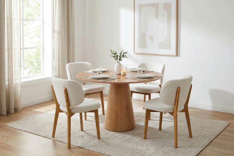 Siena spisegruppe 110 cm rund i eik med 4 Eira spisestoler - Eik - Møbler - Bord - Spisegrupper