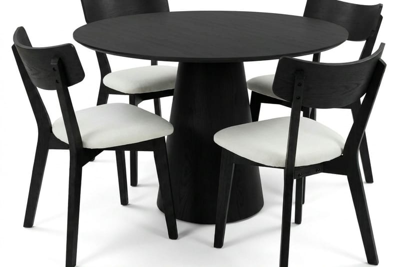 Siena spisegruppe 110 cm rund i svart med 4 Amelia spisestoler med pute - Svart/Beige - Møbler - Bord - Spisegrupper