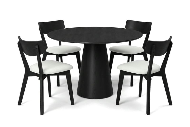Siena spisegruppe 110 cm rund i svart med 4 Amelia spisestoler med pute - Svart/Beige - Møbler - Bord - Spisegrupper