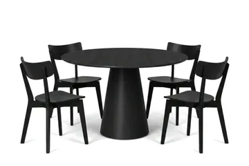 Siena Spisegruppe 110 cm rund i svart med 4 Amelia spisestoler