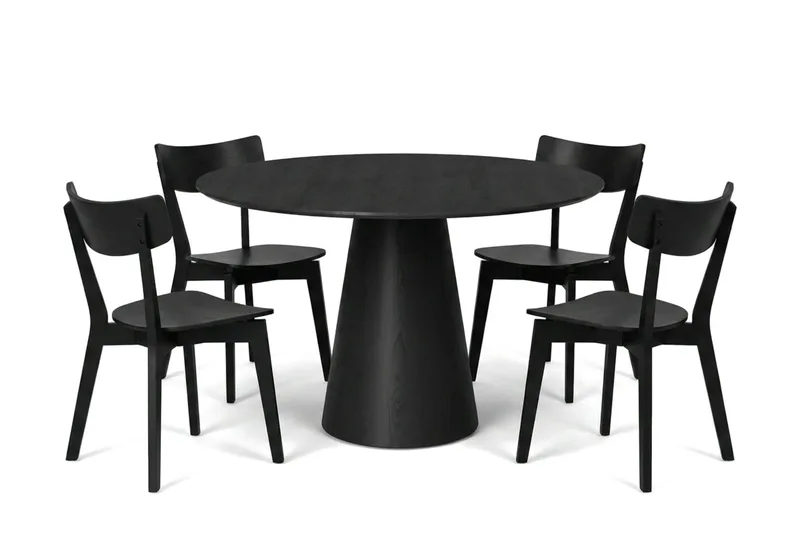 Siena Spisegruppe 110 cm rund i svart med 4 Amelia spisestoler, Svart
