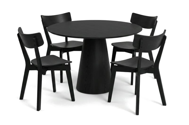 Siena Spisegruppe 110 cm rund i svart med 4 Amelia spisestoler - Svart - Møbler - Bord - Spisegrupper