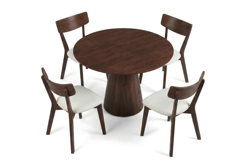 Siena spisegruppe 110 cm rund i valnøtt med 4 Amelia spisestoler med pute - Valnøtt/Beige - Møbler - Bord - Spisegrupper