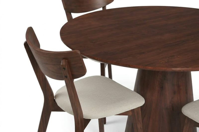 Siena spisegruppe 110 cm rund i valnøtt med 4 Amelia spisestoler med pute - Valnøtt/Beige - Møbler - Bord - Spisegrupper
