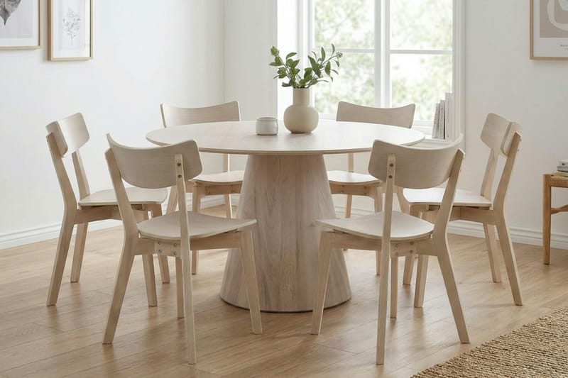 Siena Spisegruppe 130 cm rund hvitlasert med 6 Amelia spisestoler - Hvitlasert - Møbler - Bord - Spisegrupper