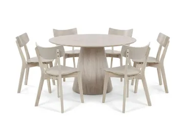 Siena Spisegruppe 130 cm rund hvitlasert med 6 Amelia spisestoler