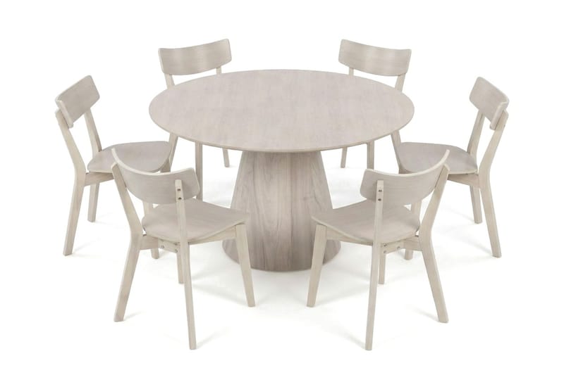 Siena Spisegruppe 130 cm rund hvitlasert med 6 Amelia spisestoler - Hvitlasert - Møbler - Bord - Spisegrupper