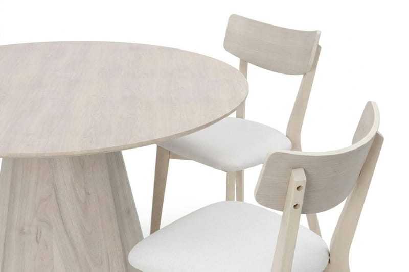 Siena spisegruppe 130 cm rund hvitlasert med 6 Amelia spisestoler med pute - Hvitlasert/Beige - Møbler - Bord - Spisegrupper