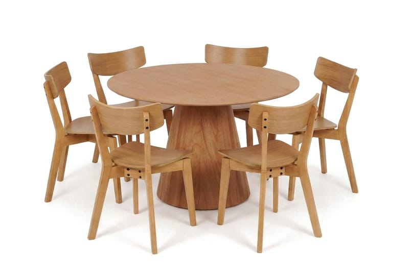 Siena Spisegruppe 130 cm rund i eik med 6 Amelia spisestoler - Eik - Møbler - Bord - Spisegrupper
