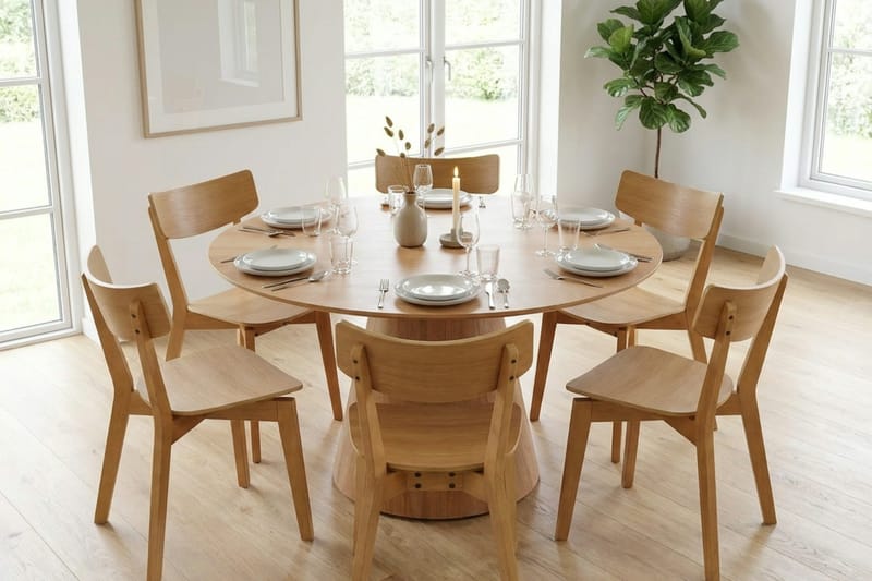 Siena Spisegruppe 130 cm rund i eik med 6 Amelia spisestoler - Eik - Møbler - Bord - Spisegrupper