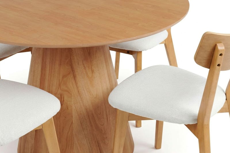 Siena spisegruppe 130 cm rund i eik med 6 Amelia spisestoler med pute - Eik/Beige - Møbler - Bord - Spisegrupper