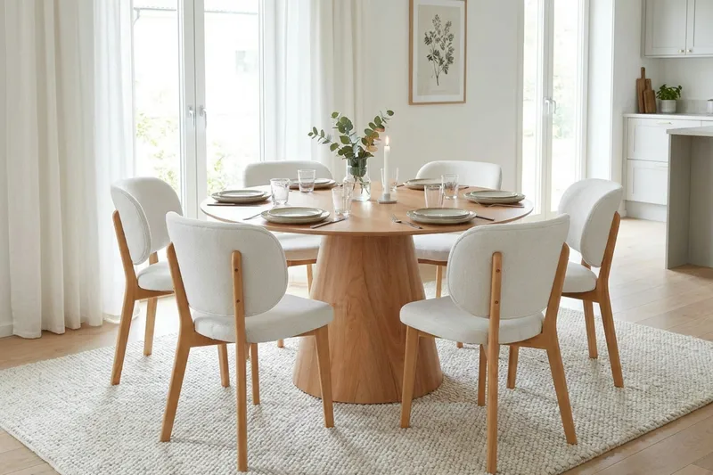 Siena Spisegruppe 130 cm rund i eik med 6 Eira spisestoler - Eik - Møbler - Bord - Spisegrupper