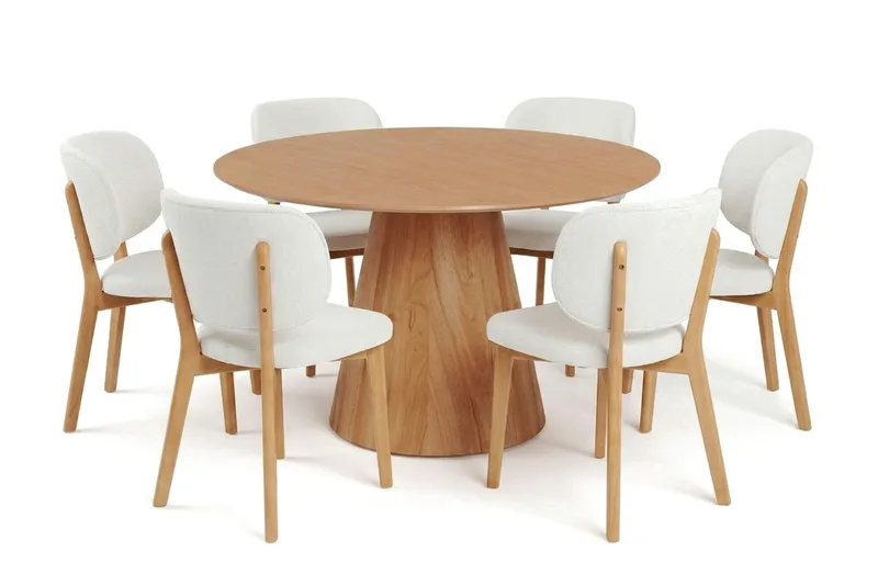 Siena Spisegruppe 130 cm rund i eik med 6 Eira spisestoler, Eik