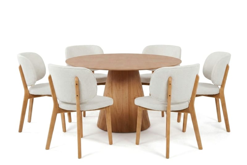 Siena Spisegruppe 130 cm rund i eik med 6 Eira spisestoler - Eik - Møbler - Bord - Spisegrupper