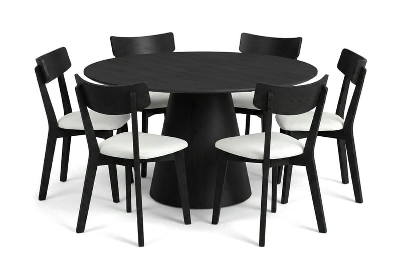 Siena spisegruppe 130 cm rund i svart med 6 Amelia spisestoler med pute - Svart/Beige - Møbler - Bord - Spisegrupper