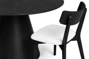 Siena spisegruppe 130 cm rund i svart med 6 Amelia spisestoler med pute - Svartbeiset eik - Møbler - Bord - Spisegrupper