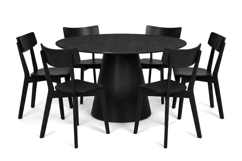Siena Spisegruppe 130 cm rund i svart med 6 Amelia spisestoler - Svart - Møbler - Bord - Spisegrupper