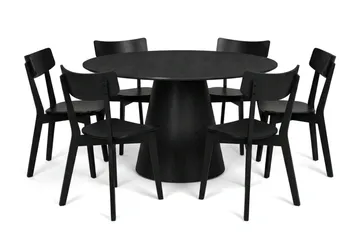 Siena Spisegruppe 130 cm rund i svart med 6 Amelia spisestoler - Svartbeiset eik - Møbler - Bord - Spisegrupper