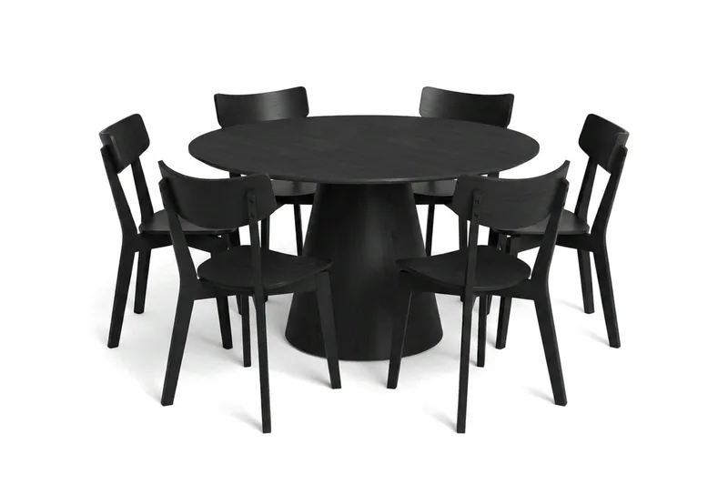 Siena Spisegruppe 130 cm rund i svart med 6 Amelia spisestoler, Svartbeiset eik