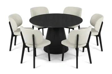 Siena Spisegruppe 130 cm rund i svart med 6 Eira spisestoler - Svartbeiset eik - Møbler - Bord - Spisegrupper