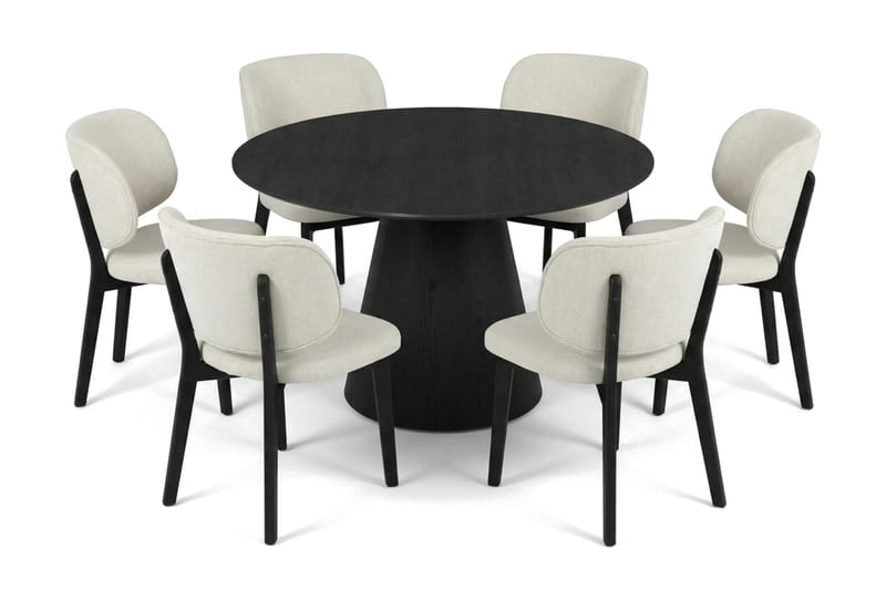 Siena Spisegruppe 130 cm rund i svart med 6 Eira spisestoler - Svartbeiset eik - Møbler - Bord - Spisegrupper