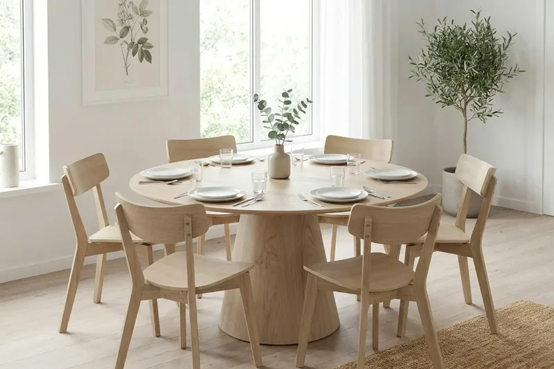 Siena spisegruppe 150 cm rund hvitlasert med 6 Amelia spisestoler - Hvitlasert - Møbler - Bord - Spisegrupper