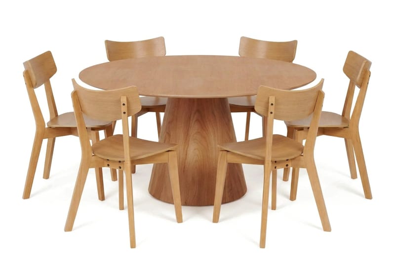 Siena Spisegruppe 150 cm rund i eik med 6 Amelia spisestoler - Eik - Møbler - Bord - Spisegrupper
