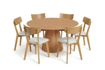 Siena spisegruppe 150 cm rund i eik med 6 Amelia spisestoler med pute - Eik - Møbler - Bord - Spisegrupper