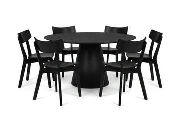 Siena spisegruppe 150 cm rund i svart med 6 Amelia spisestoler