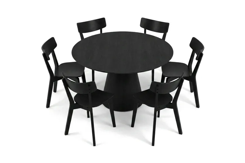 Siena spisegruppe 150 cm rund i svart med 6 Amelia spisestoler - Svart - Møbler - Bord - Spisegrupper