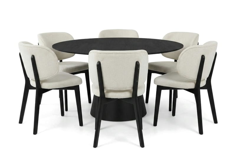 Siena Spisegruppe 150 cm rund i svart med 6 Eira spisestoler - Svart - Møbler - Bord - Spisegrupper