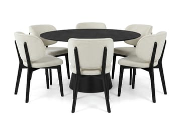 Siena Spisegruppe 150 cm rund i svart med 6 Eira spisestoler - Svartbeiset eik - Møbler - Bord - Spisegrupper
