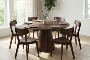 Siena spisegruppe 150 cm rund i valnøtt med 6 Amelia spisestoler - Valnøtt - Møbler - Bord - Spisegrupper