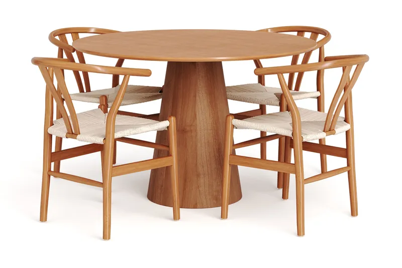 Siena Spisegruppe rund 110 cm Eik med 4 Dastoori spisestoler, Eik