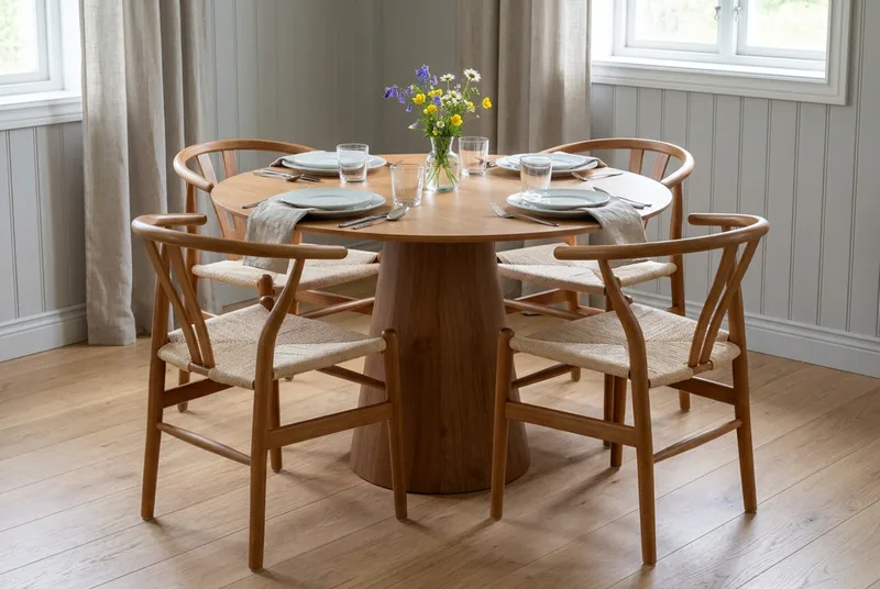Siena Spisegruppe rund 110 cm Eik med 4 Dastoori spisestoler - Eik - Møbler - Bord - Spisegrupper