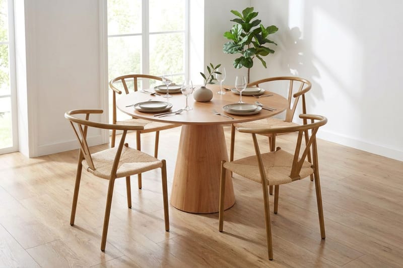 Siena spisegruppe rund 110 cm eik med 4 Elysia spisestoler - Eik - Møbler - Bord - Spisegrupper