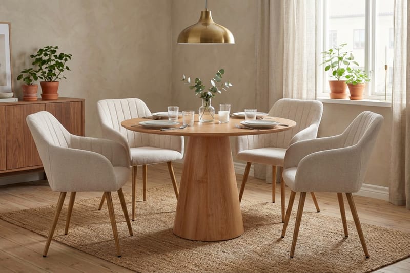Siena spisegruppe rund 110 cm eik med 4 Filippa spisestoler - Eik - Møbler - Bord - Spisegrupper