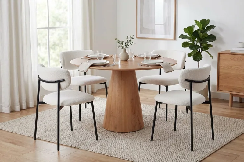 Siena spisegruppe rund 110 cm eik med 4 Lucy spisestoler - Eik - Møbler - Bord - Spisegrupper