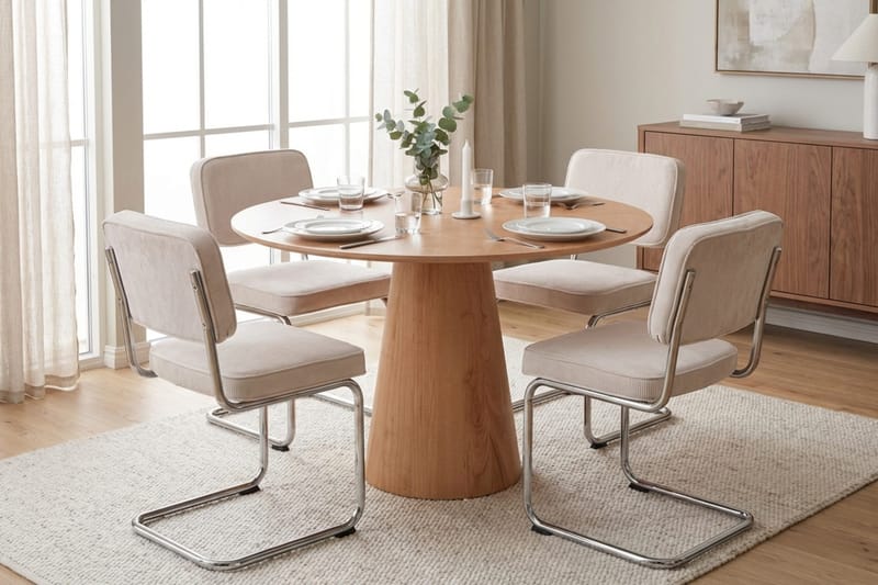 Siena spisegruppe rund 110 cm eik med 4 Milva spisestoler - Eik - Møbler - Bord - Spisegrupper