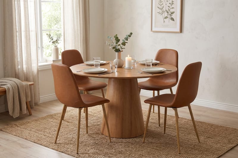 Siena spisegruppe rund 110 cm eik med 4 Nibe spisestoler - Eik - Møbler - Bord - Spisegrupper