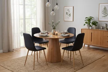 Siena spisegruppe rund 110 cm eik med 4 Nibe spisestoler