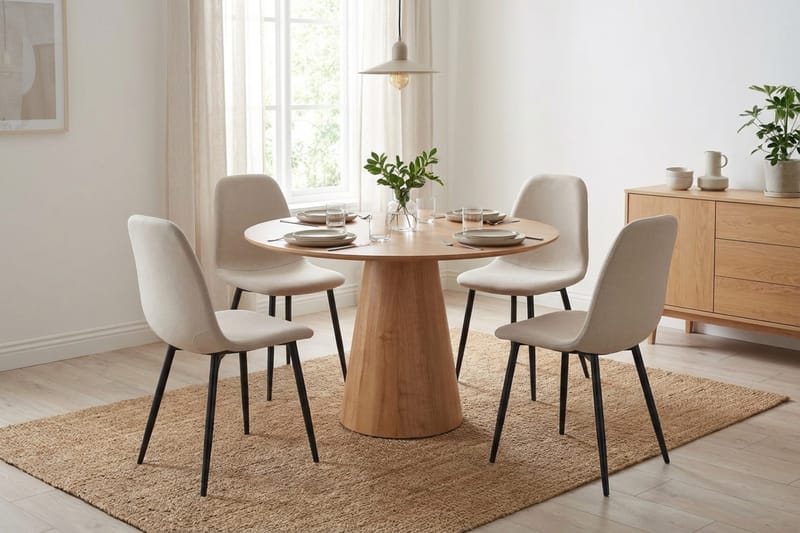 Siena spisegruppe rund 110 cm eik med 4 Nibe spisestoler - Eik - Møbler - Bord - Spisegrupper