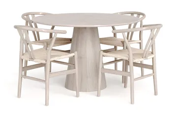 Siena Spisegruppe rund 110 cm Hvitlasert med 4 Dastoori spisestoler