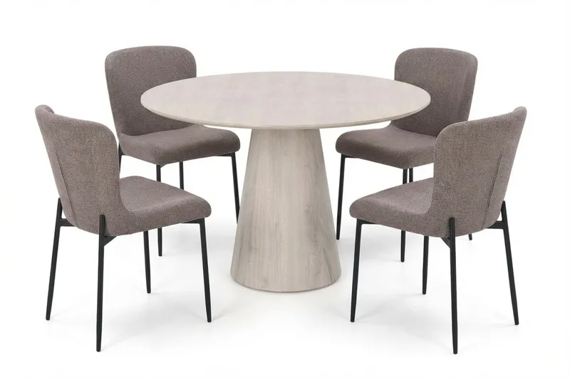 Siena spisegruppe rund 110 cm hvitlasert med 4 Elsie spisestoler, Hvitbeiset eik