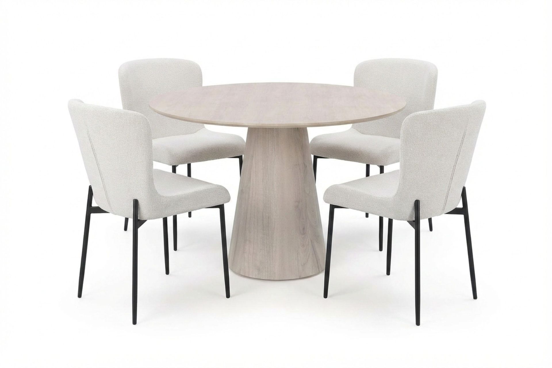 Siena spisegruppe rund 110 cm hvitlasert med 4 Elsie spisestoler - Hvitbeiset eik