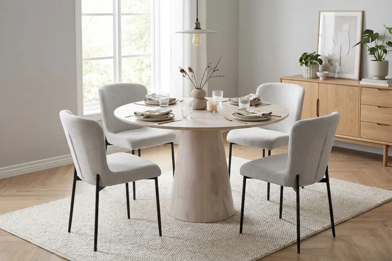 Siena spisegruppe rund 110 cm hvitlasert med 4 Elsie spisestoler - Hvitlasert/hvit - Møbler - Bord - Spisegrupper