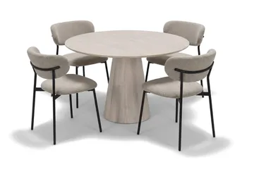 Siena spisegruppe rund 110 cm hvitlasert med 4 Lucy spisestoler - Hvitbeiset eik - Møbler - Bord - Spisegrupper