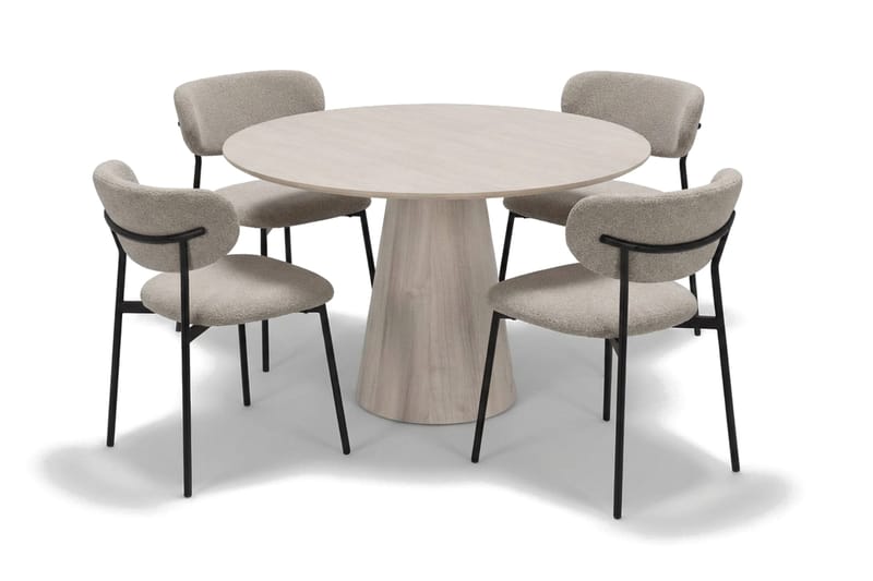 Siena spisegruppe rund 110 cm hvitlasert med 4 Lucy spisestoler - Hvitbeiset eik - Møbler - Bord - Spisegrupper