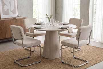 Siena spisegruppe rund 110 cm hvitlasert med 4 Milva spisestoler - Hvitbeiset eik - Møbler - Bord - Spisegrupper