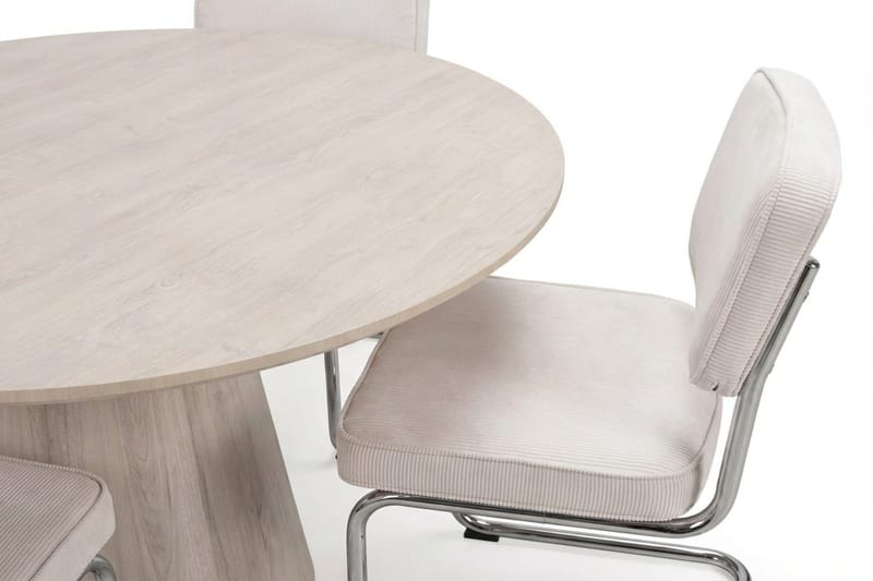 Siena spisegruppe rund 110 cm hvitlasert med 4 Milva spisestoler - Hvitbeiset eik - Møbler - Bord - Spisegrupper